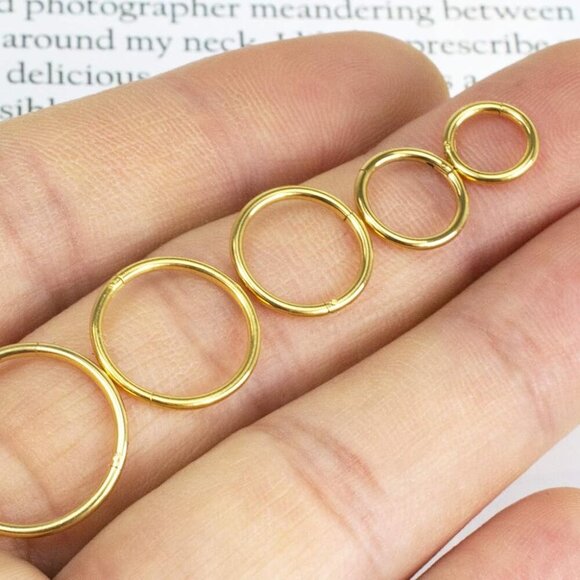 Versatile 16G Surgical Steel Hinged Clicker Nose Rings - 10pcs Gold Set - Picture 7 of 8